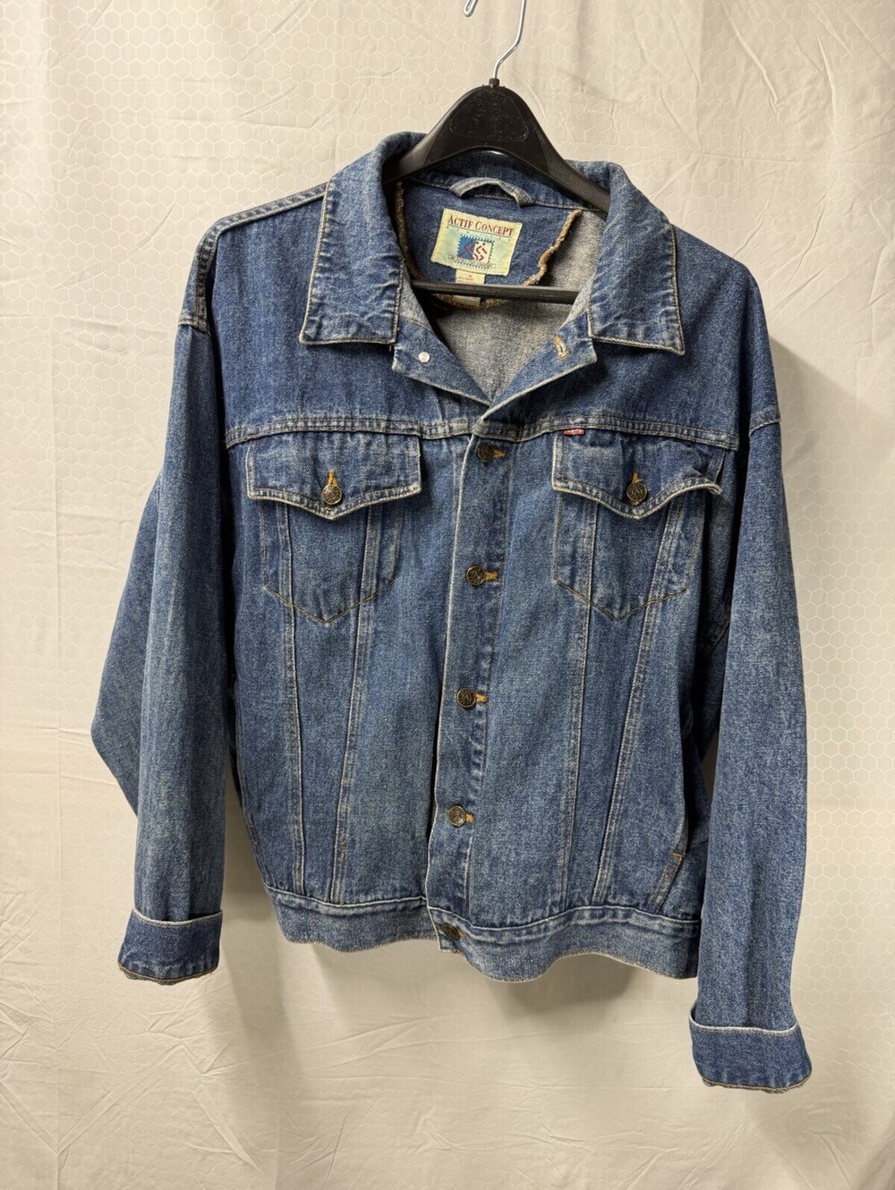 Actif Concept Denim Jacket Vintage Blue Mens Size Large New York Ramie Cotton